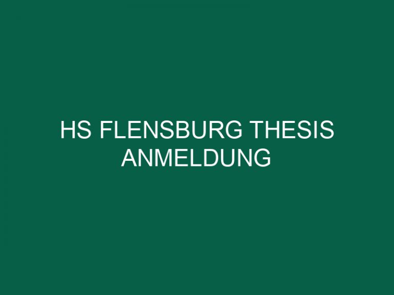 Hs Flensburg Thesis Anmeldung
