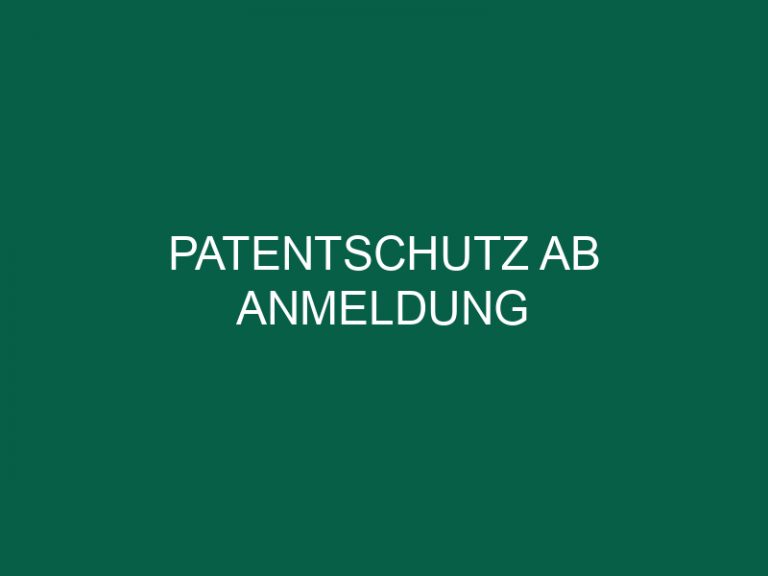 Patentschutz Ab Anmeldung